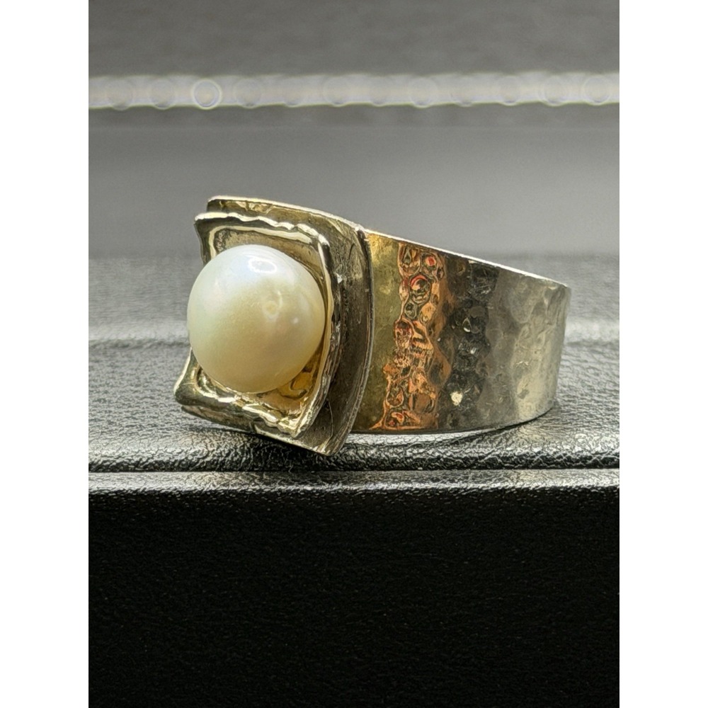 Silpada Sterling Silver Pearl Hammered Ring Size 6 K7